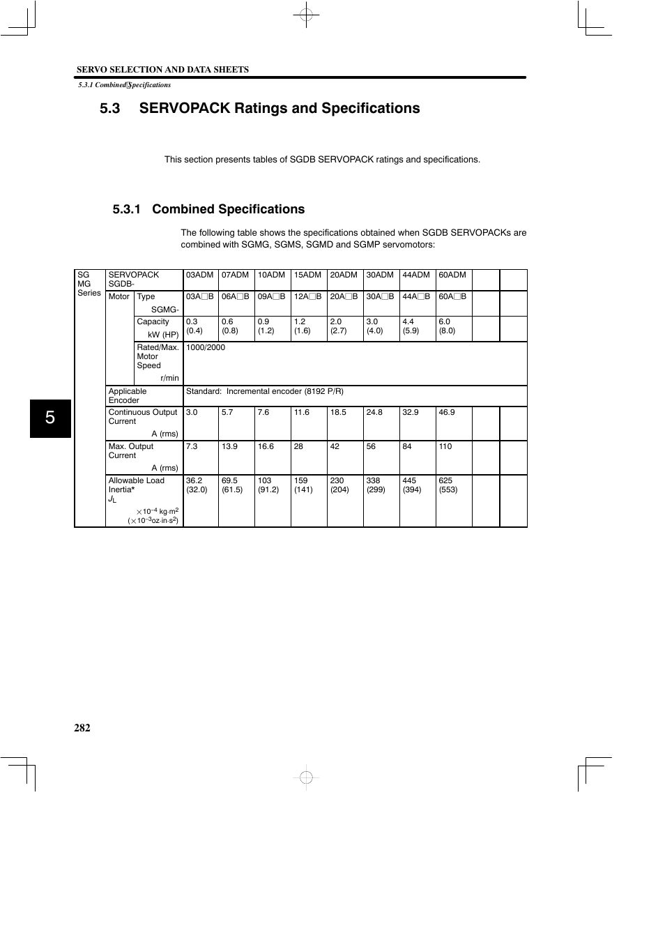 3 servopack ratings and specifications, 1 combined specifications | Yaskawa SGDB User Manual | Page 292 / 585