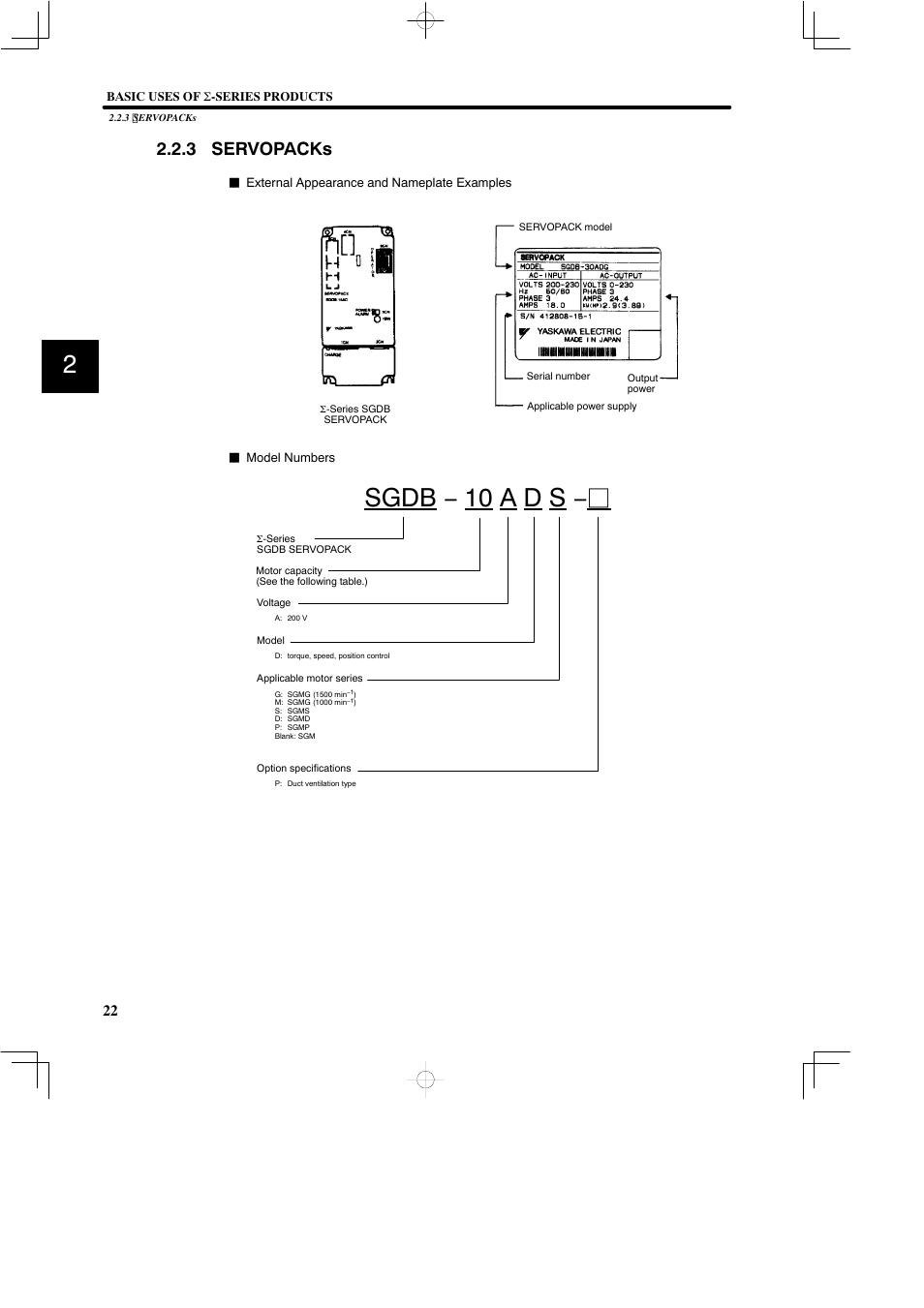 3 servopacks, Sgdb − 10 a d s −j | Yaskawa SGDB User Manual | Page 34 / 585