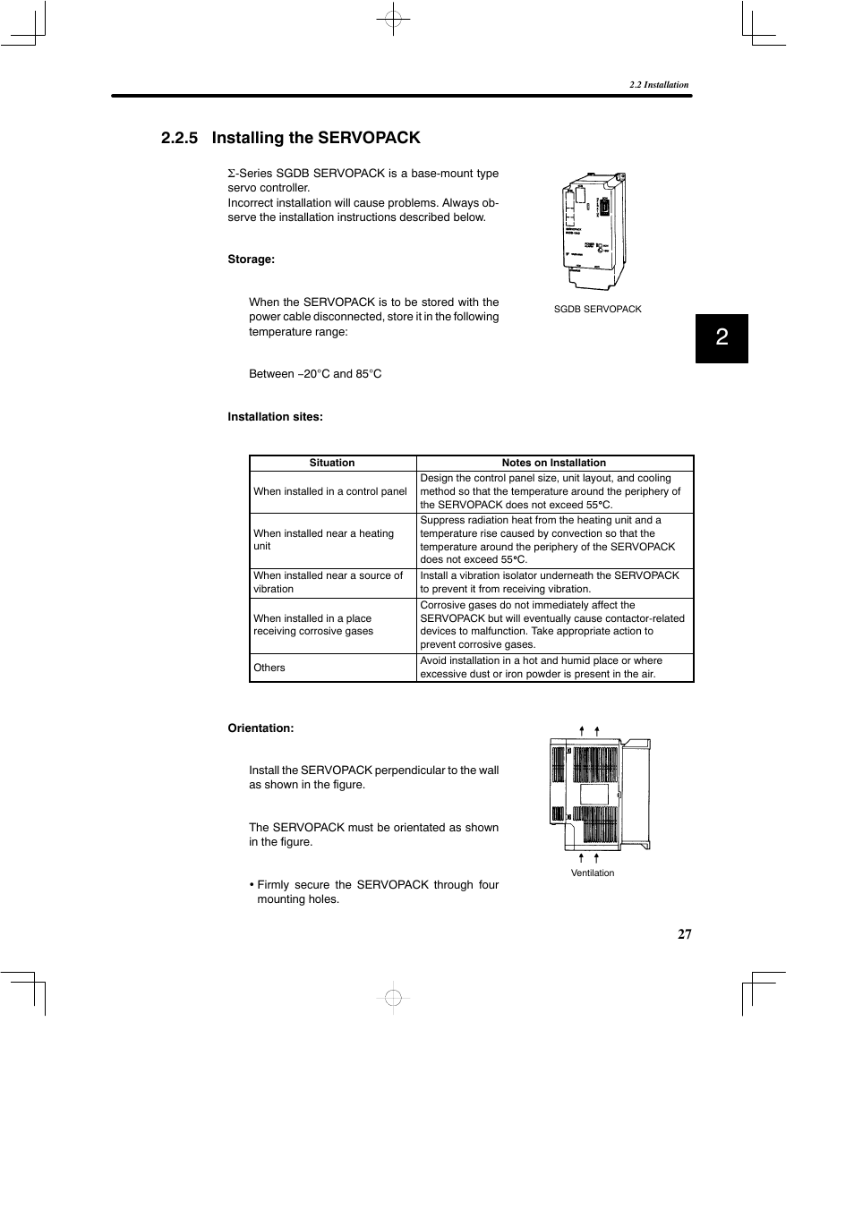 5 installing the servopack | Yaskawa SGDB User Manual | Page 39 / 585