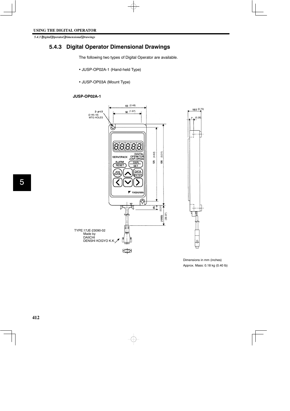3 digital operator dimensional drawings | Yaskawa SGDB User Manual | Page 422 / 585