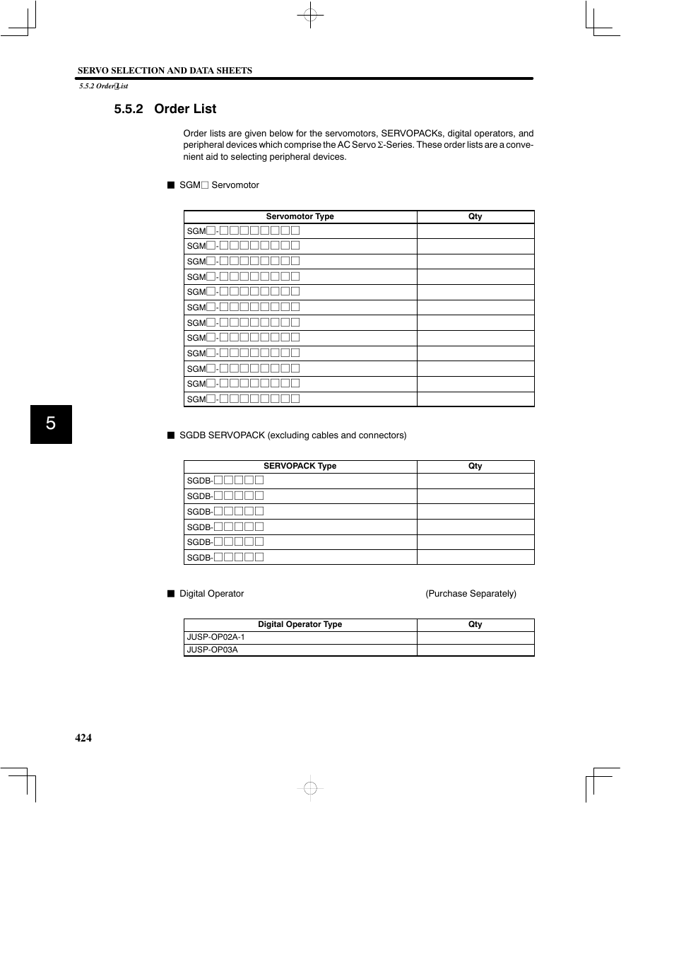 2 order list | Yaskawa SGDB User Manual | Page 434 / 585