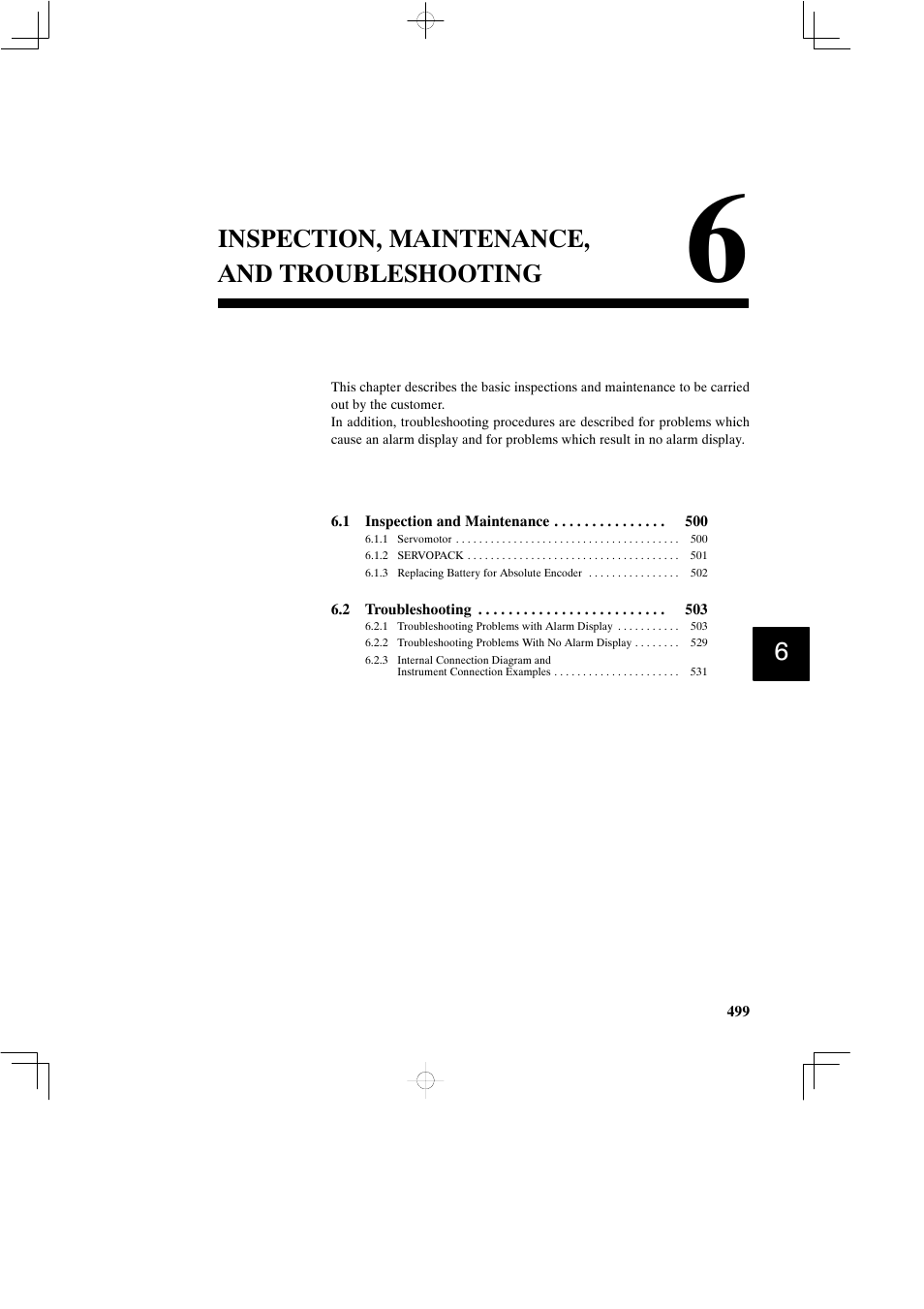 6 inspection, maintenance, and troubleshooting, Inspection, maintenance, and troubleshooting | Yaskawa SGDB User Manual | Page 508 / 585