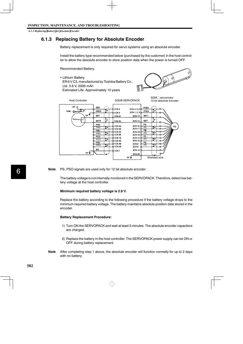 3 replacing battery for absolute encoder | Yaskawa SGDB User Manual | Page 511 / 585