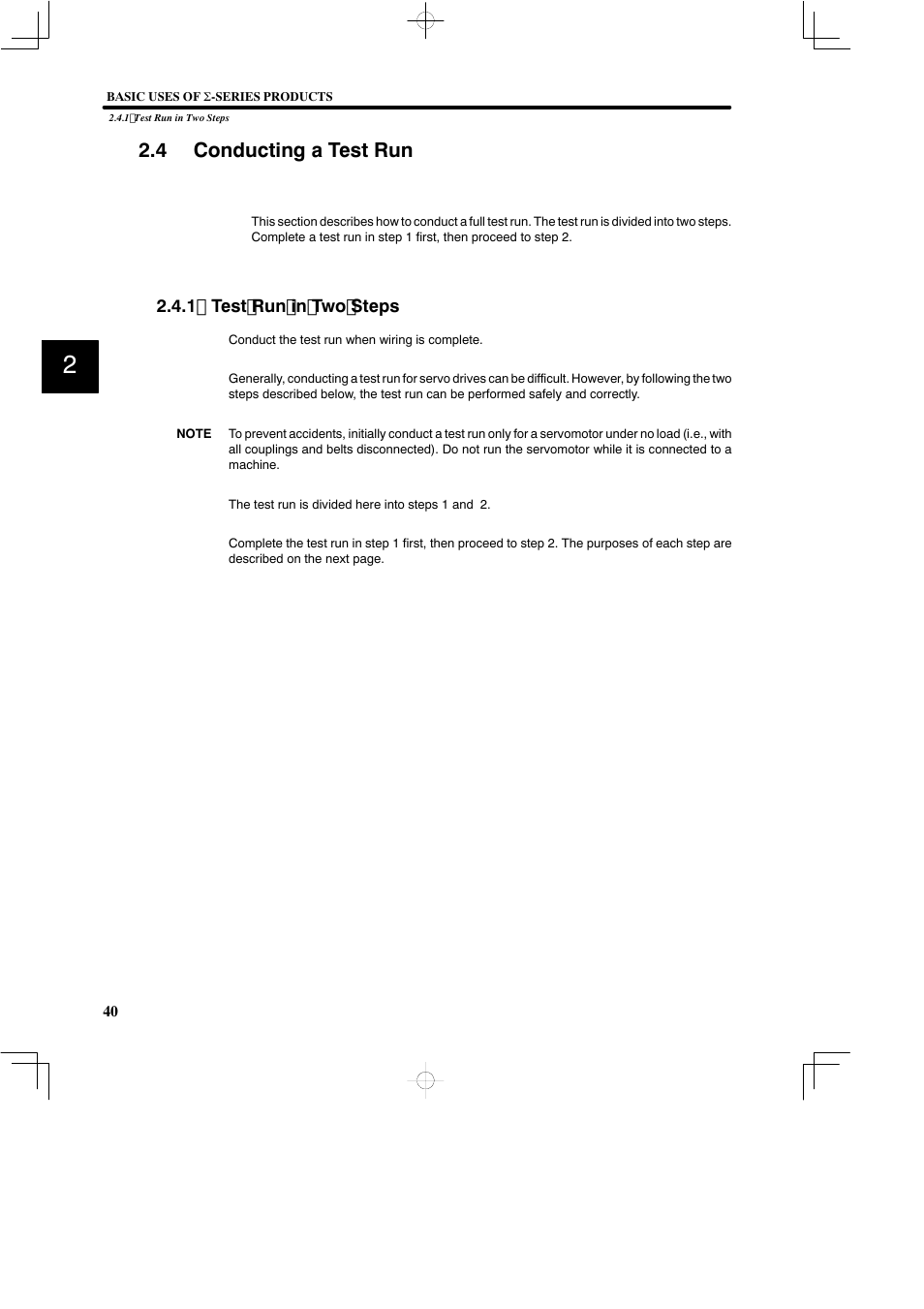 4 conducting a test run, 1 test run in two steps | Yaskawa SGDB User Manual | Page 52 / 585