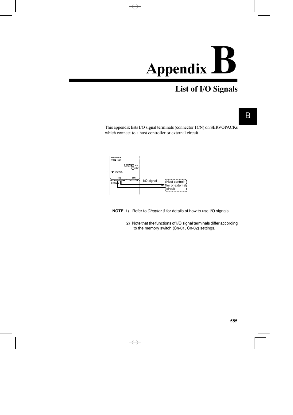 Appendix b list of i/o signals, Appendix | Yaskawa SGDB User Manual | Page 562 / 585
