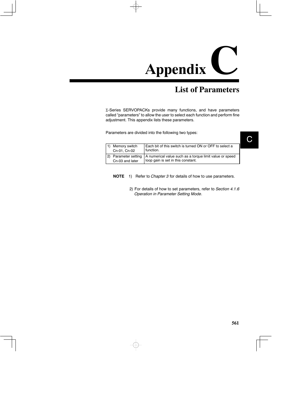 Appendix c list of parameters, Appendix, List of parameters | Yaskawa SGDB User Manual | Page 567 / 585