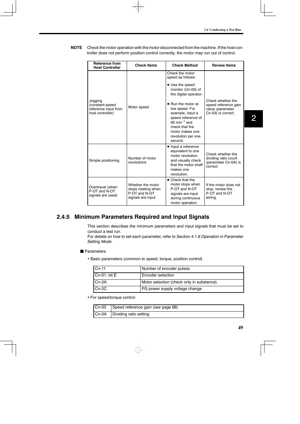 5 minimum parameters required and input signals | Yaskawa SGDB User Manual | Page 61 / 585