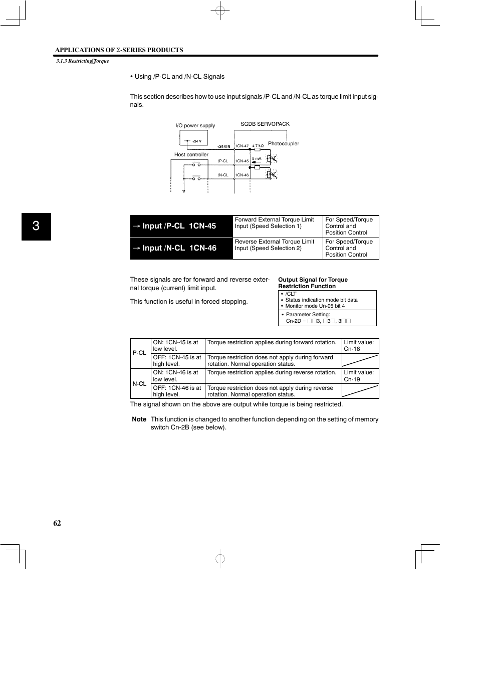 Input /p-cl 1cn-45, Input /n-cl 1cn-46 | Yaskawa SGDB User Manual | Page 74 / 585