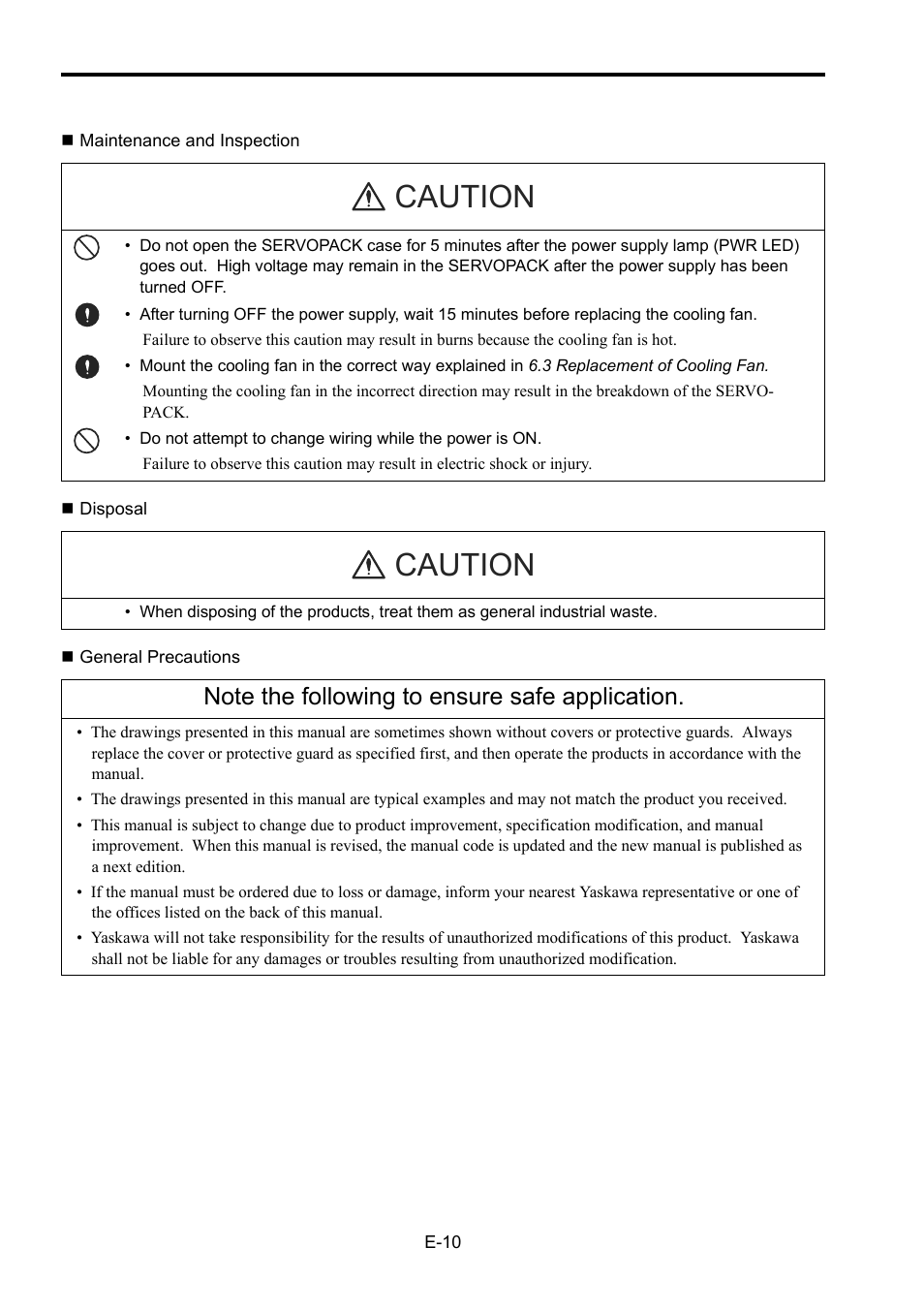Caution | Yaskawa Junma Series SERVOPACK User Manual | Page 11 / 94