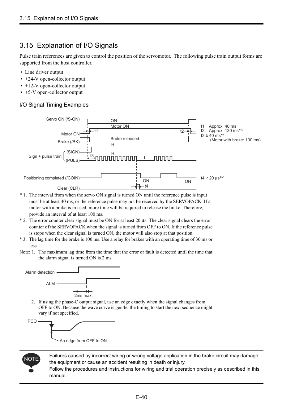 15 explanation of i/o signals, 15 exp, 15 explanation of i/o signals e-40 | I/o signal timing examples | Yaskawa Junma Series SERVOPACK User Manual | Page 41 / 94