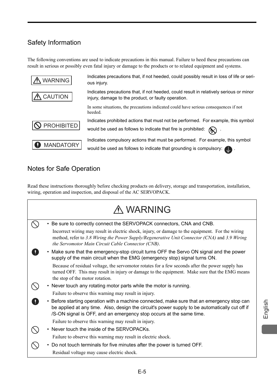 Safety information, Notes for safe operation, Warning | Yaskawa Junma Series SERVOPACK User Manual | Page 6 / 94