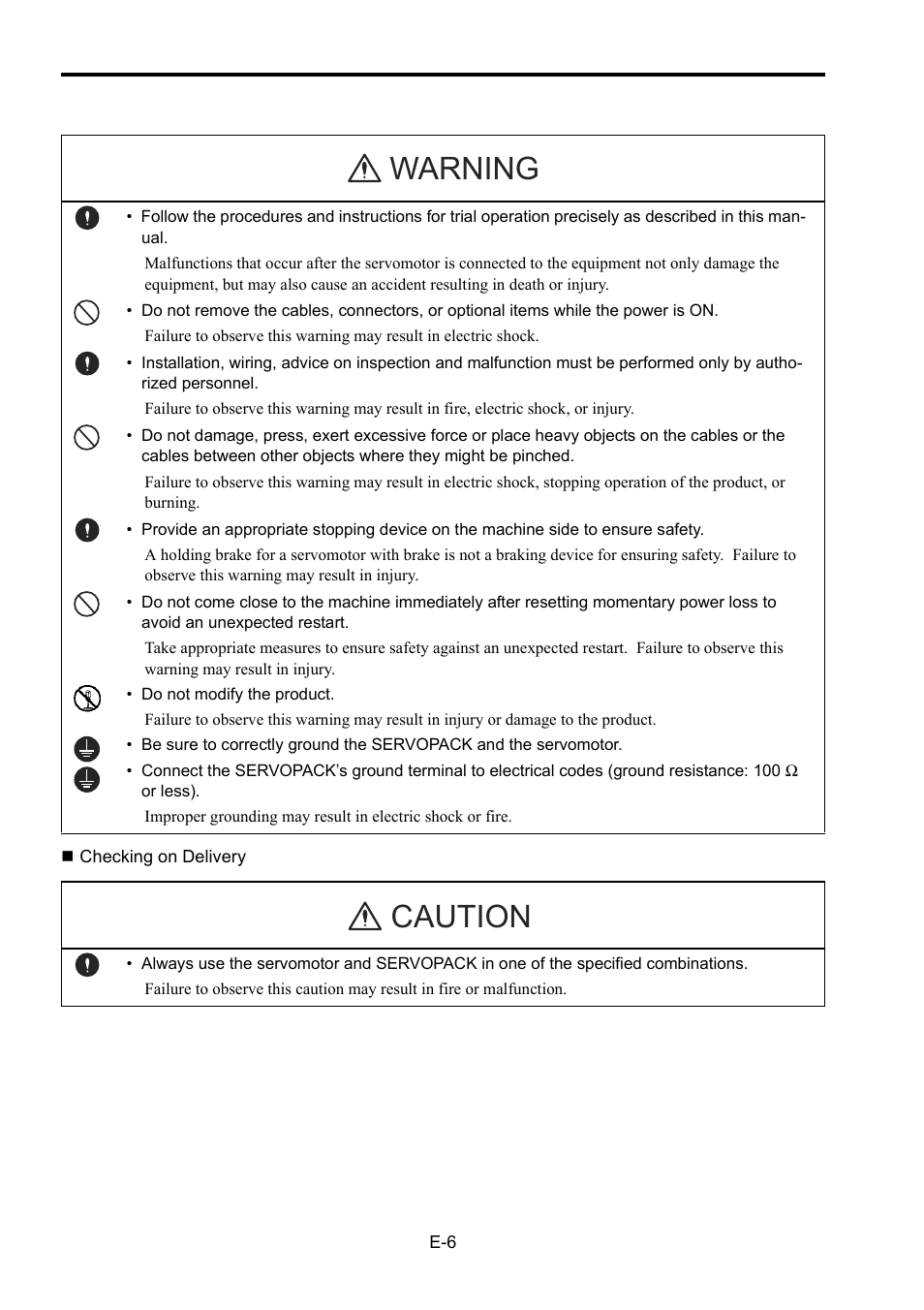 Warning caution | Yaskawa Junma Series SERVOPACK User Manual | Page 7 / 94