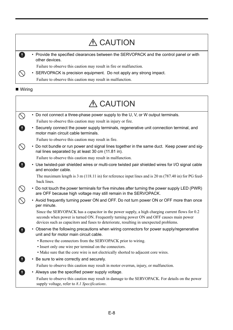 Caution | Yaskawa Junma Series SERVOPACK User Manual | Page 9 / 94