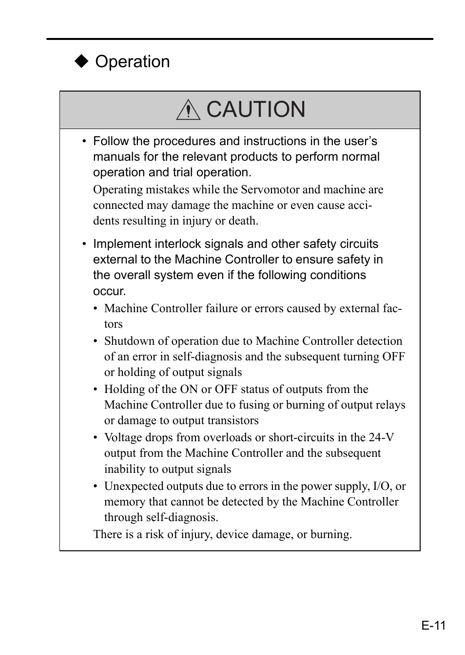 Caution, Operation | Yaskawa MP3200 CPU User Manual | Page 13 / 37