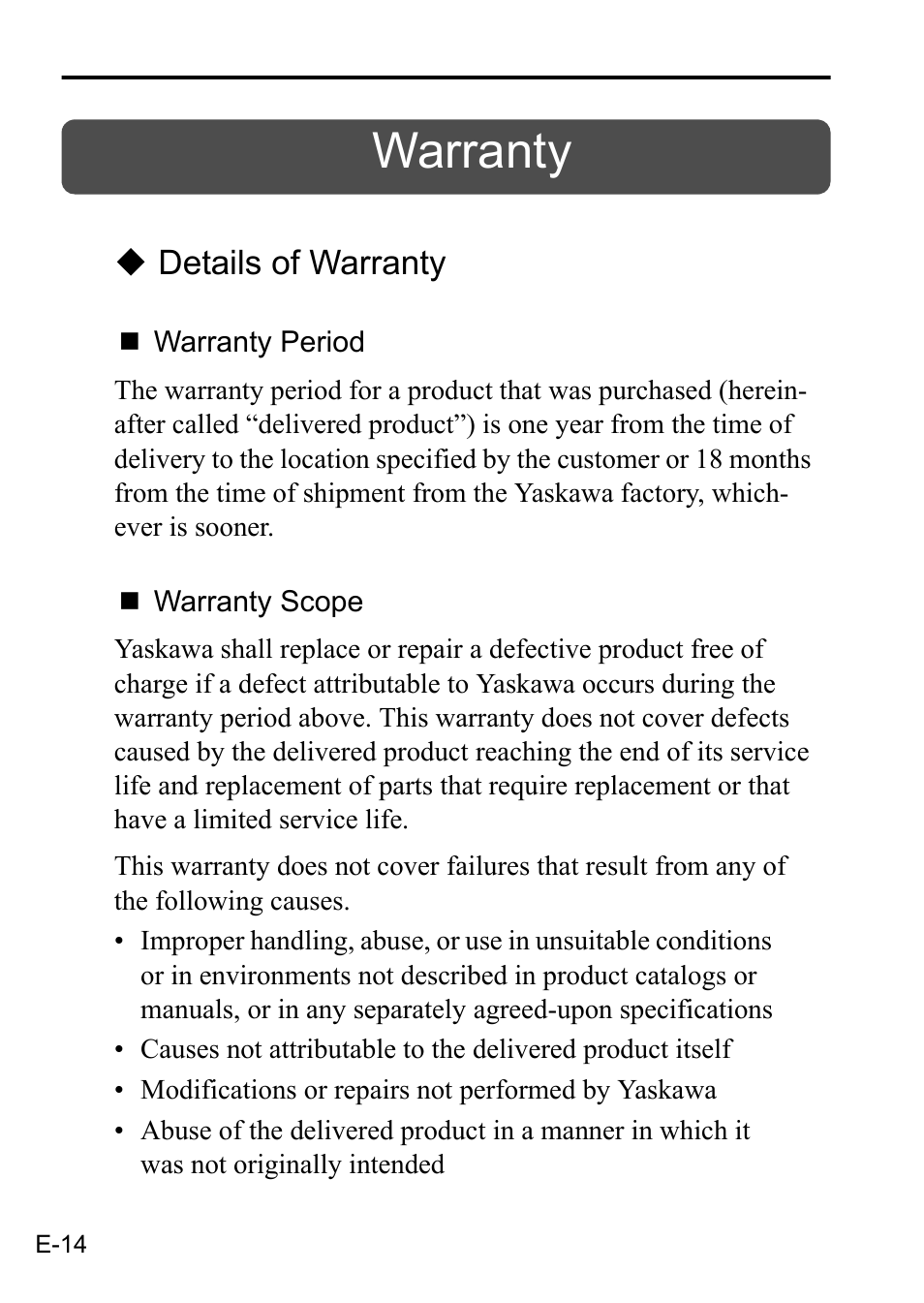 Warranty | Yaskawa MP3200 CPU User Manual | Page 16 / 37