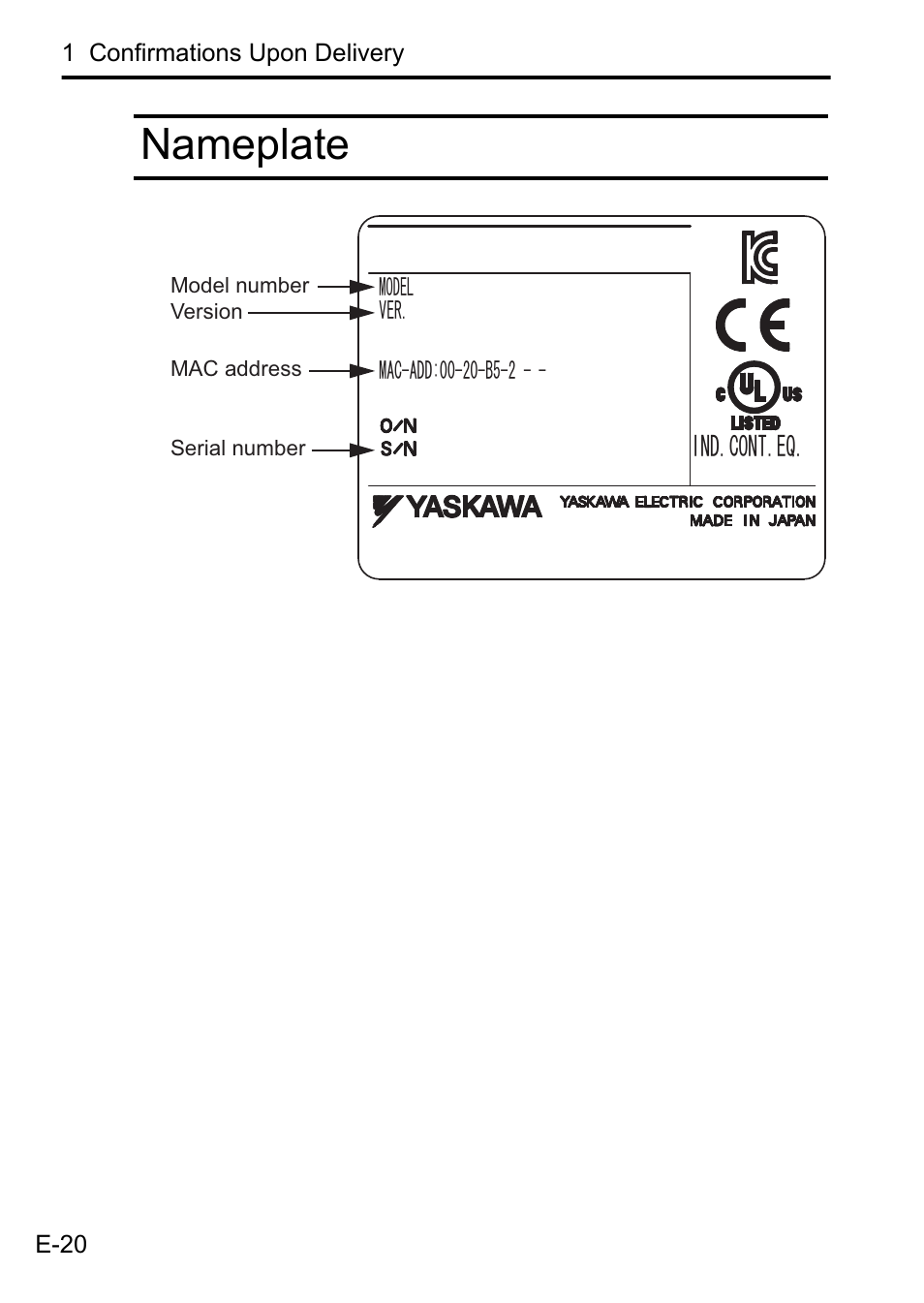 Nameplate | Yaskawa MP3200 CPU User Manual | Page 22 / 37