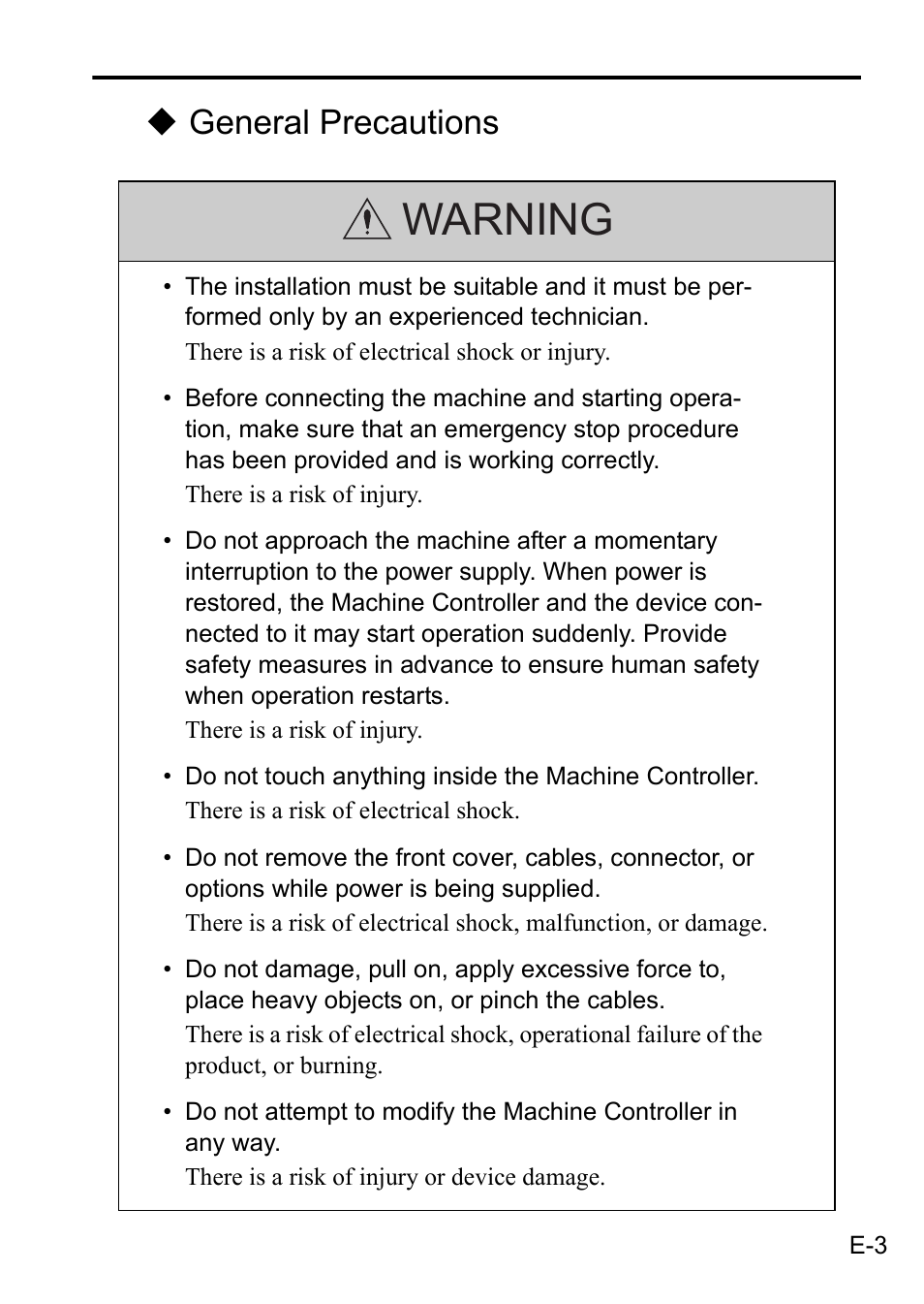 Warning, General precautions | Yaskawa MP3200 CPU User Manual | Page 5 / 37