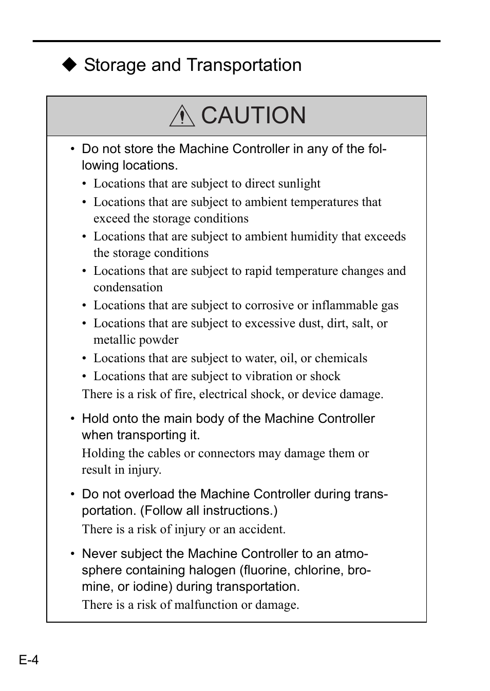 Caution, Storage and transportation | Yaskawa MP3200 CPU User Manual | Page 6 / 37