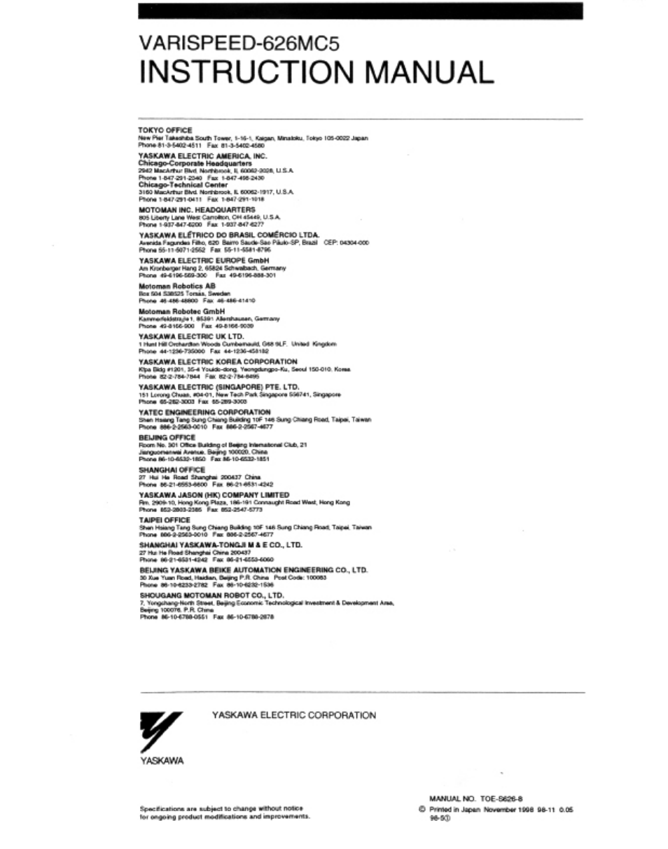 Yaskawa VS-626 MC5 User Manual | Page 294 / 294