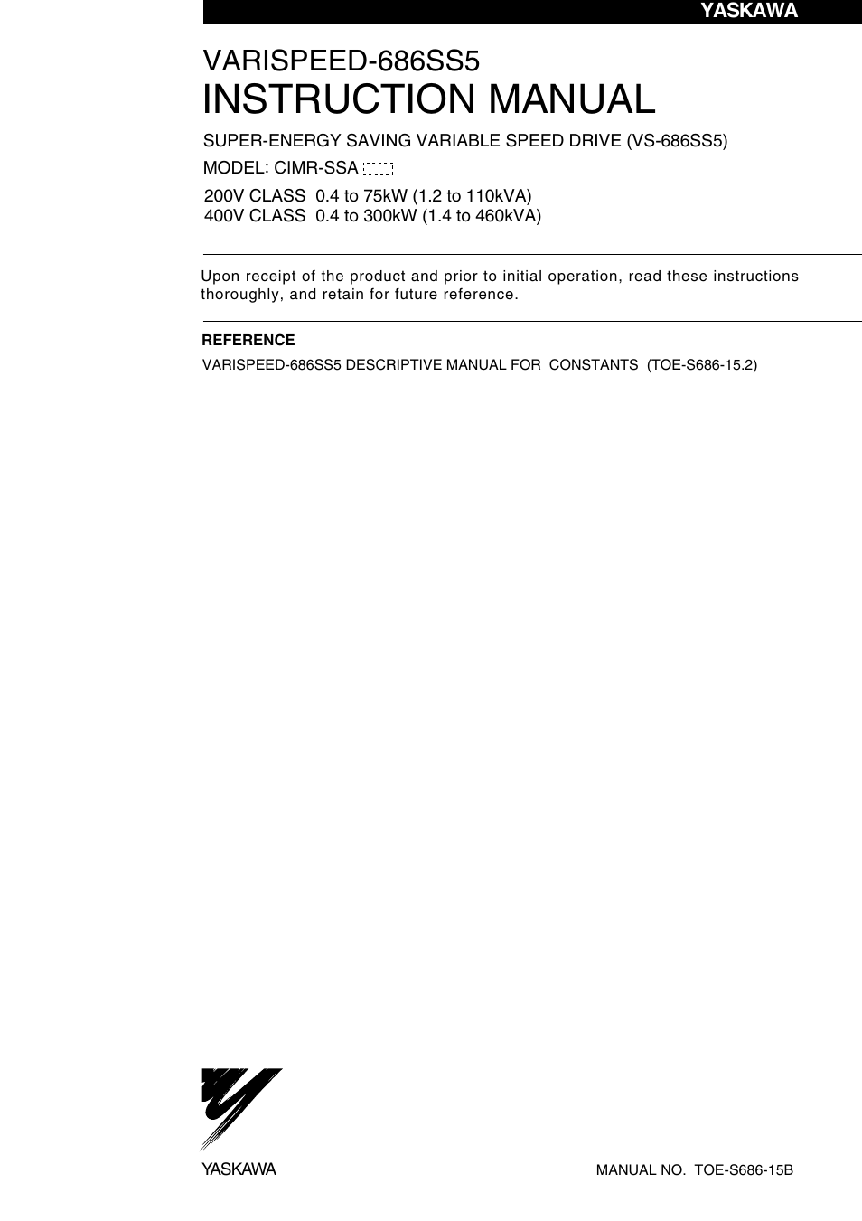 Yaskawa Varispeed-686SS5 CIMR-SSA User Manual | 94 pages