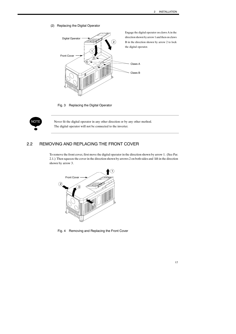 2 removing and replacing the front cover | Yaskawa Varispeed-686SS5 CIMR-SSA User Manual | Page 16 / 94