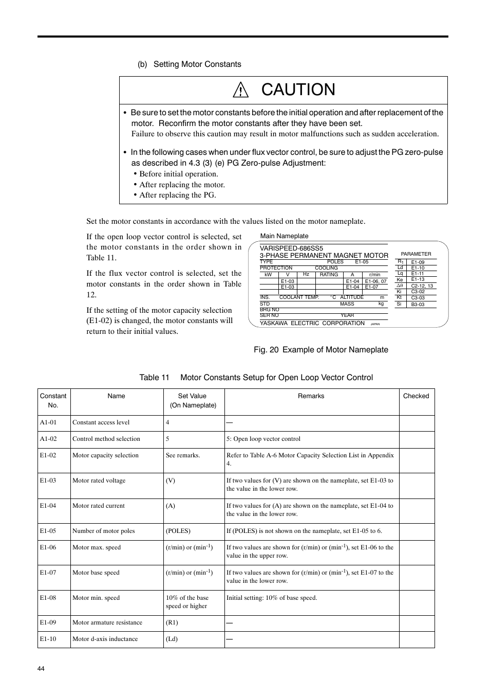 Caution, B) setting motor constants | Yaskawa Varispeed-686SS5 CIMR-SSA User Manual | Page 43 / 94