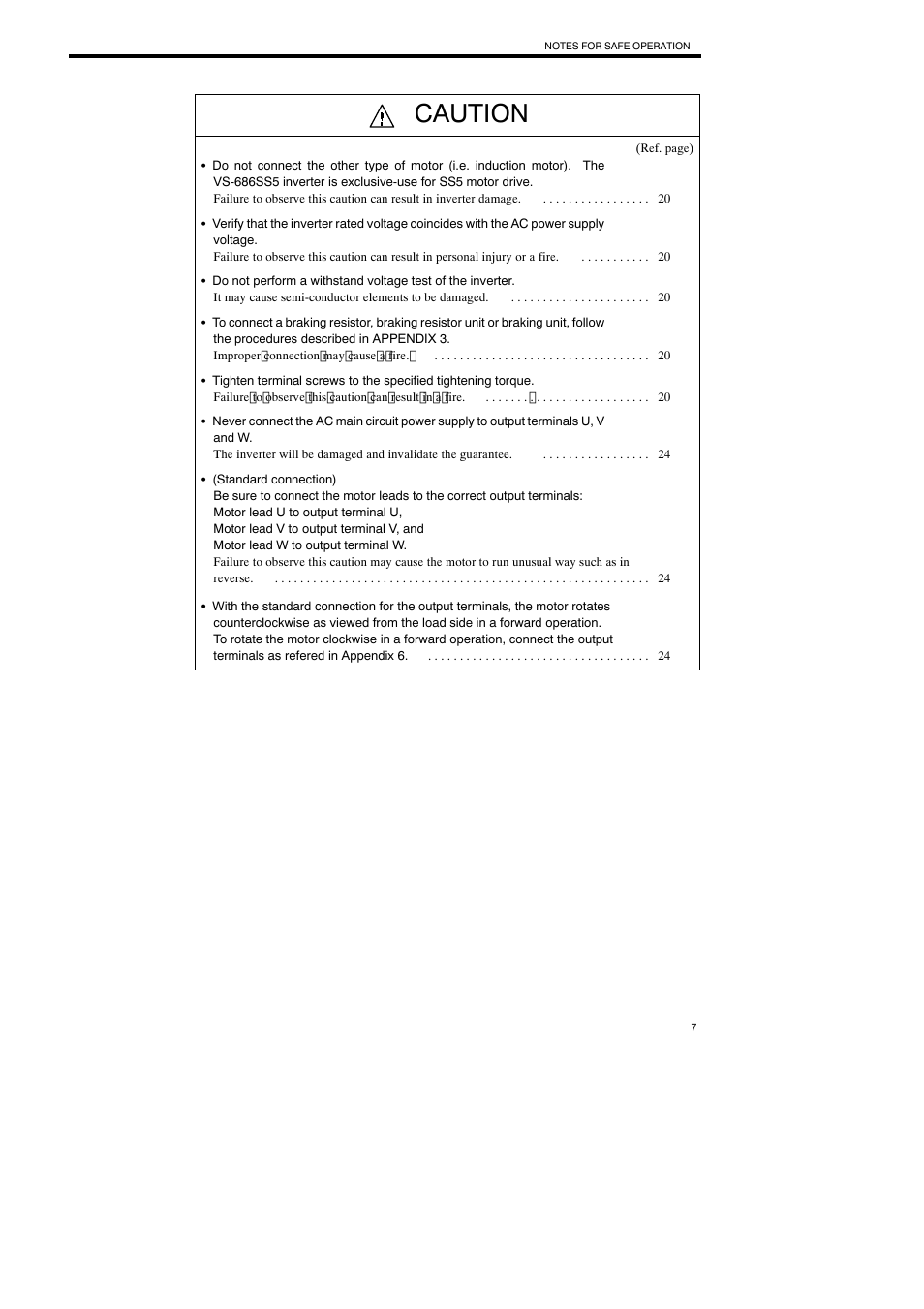 Caution | Yaskawa Varispeed-686SS5 CIMR-SSA User Manual | Page 6 / 94