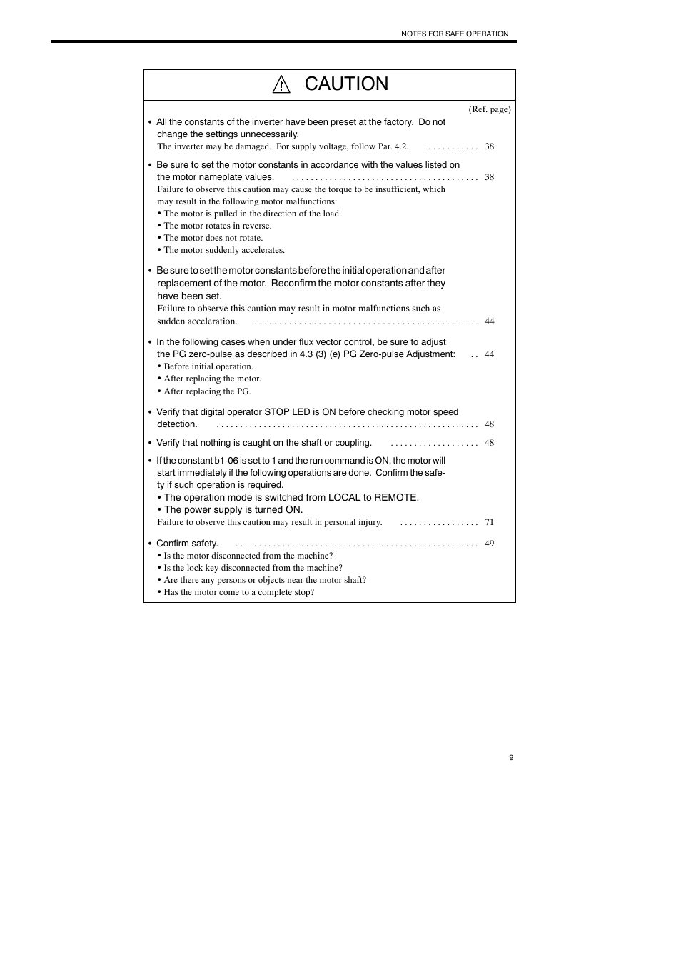 Caution | Yaskawa Varispeed-686SS5 CIMR-SSA User Manual | Page 8 / 94