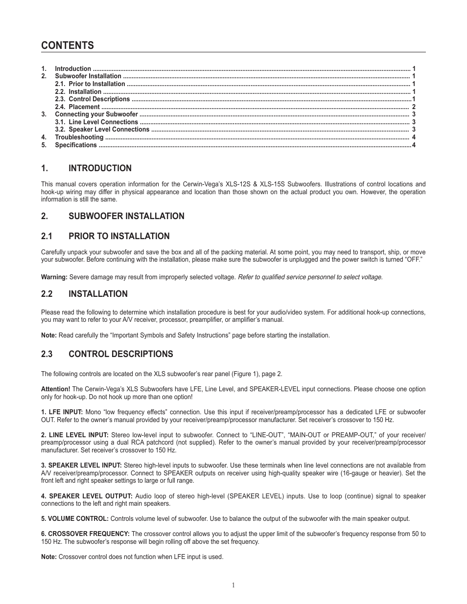 Cerwin-Vega SUBWOOFERS XLS-12S User Manual | Page 4 / 8