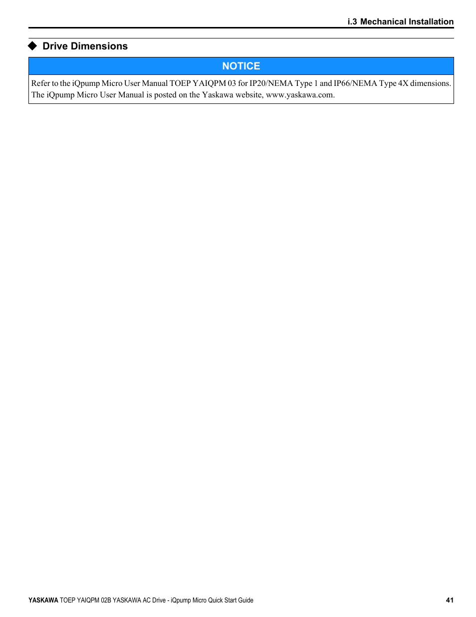 Drive dimensions | Yaskawa iQpump Micro Quick Start User Manual | Page 41 / 108