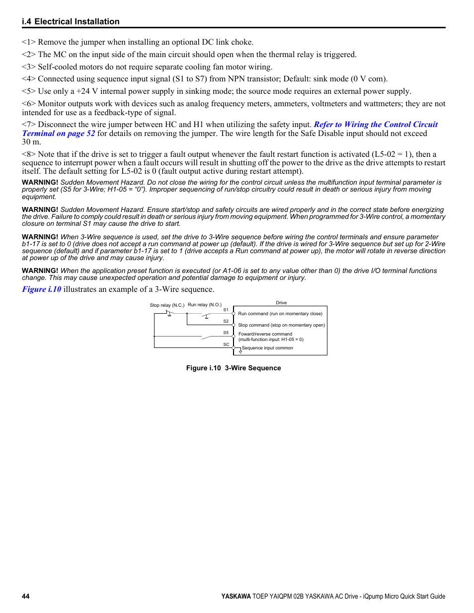 I.4 electrical installation | Yaskawa iQpump Micro Quick Start User Manual | Page 44 / 108