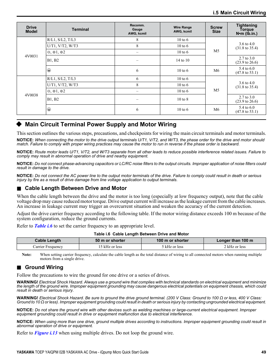 Main circuit terminal power | Yaskawa iQpump Micro Quick Start User Manual | Page 49 / 108