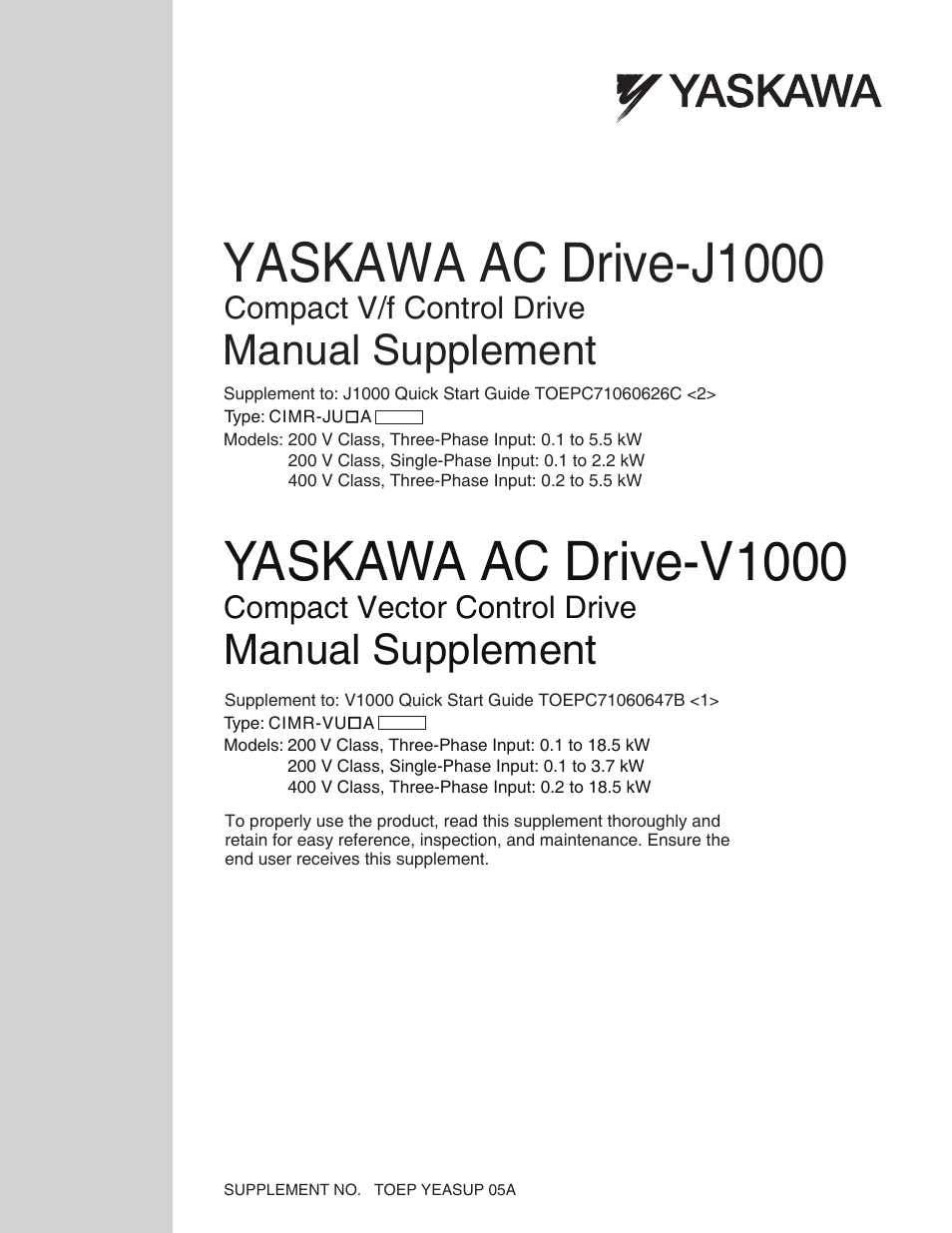 Yaskawa AC Drive - J1000 User Manual | 7 pages