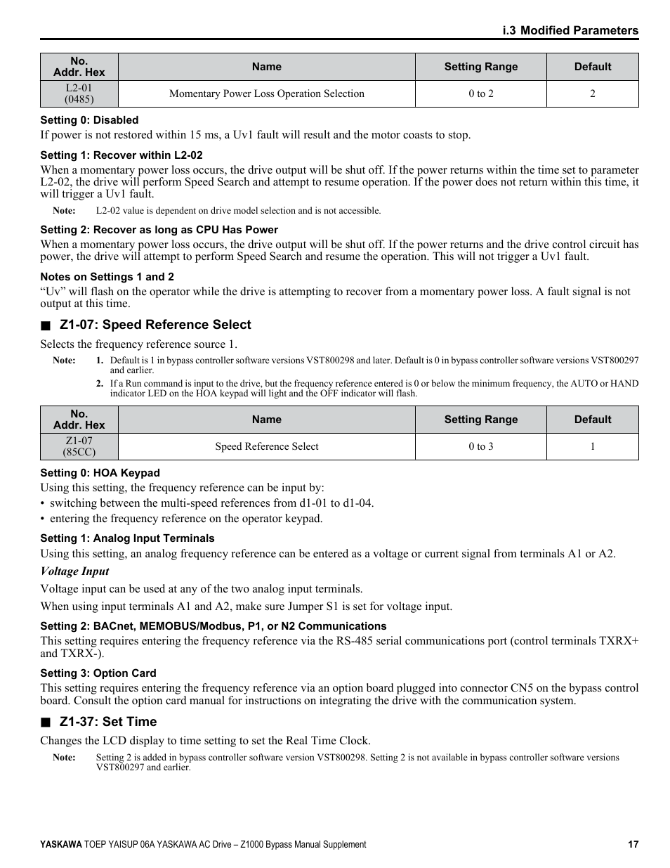 Yaskawa AC Drive Z1000 AC Drive Bypass for HVAC User Manual | Page 17 / 26