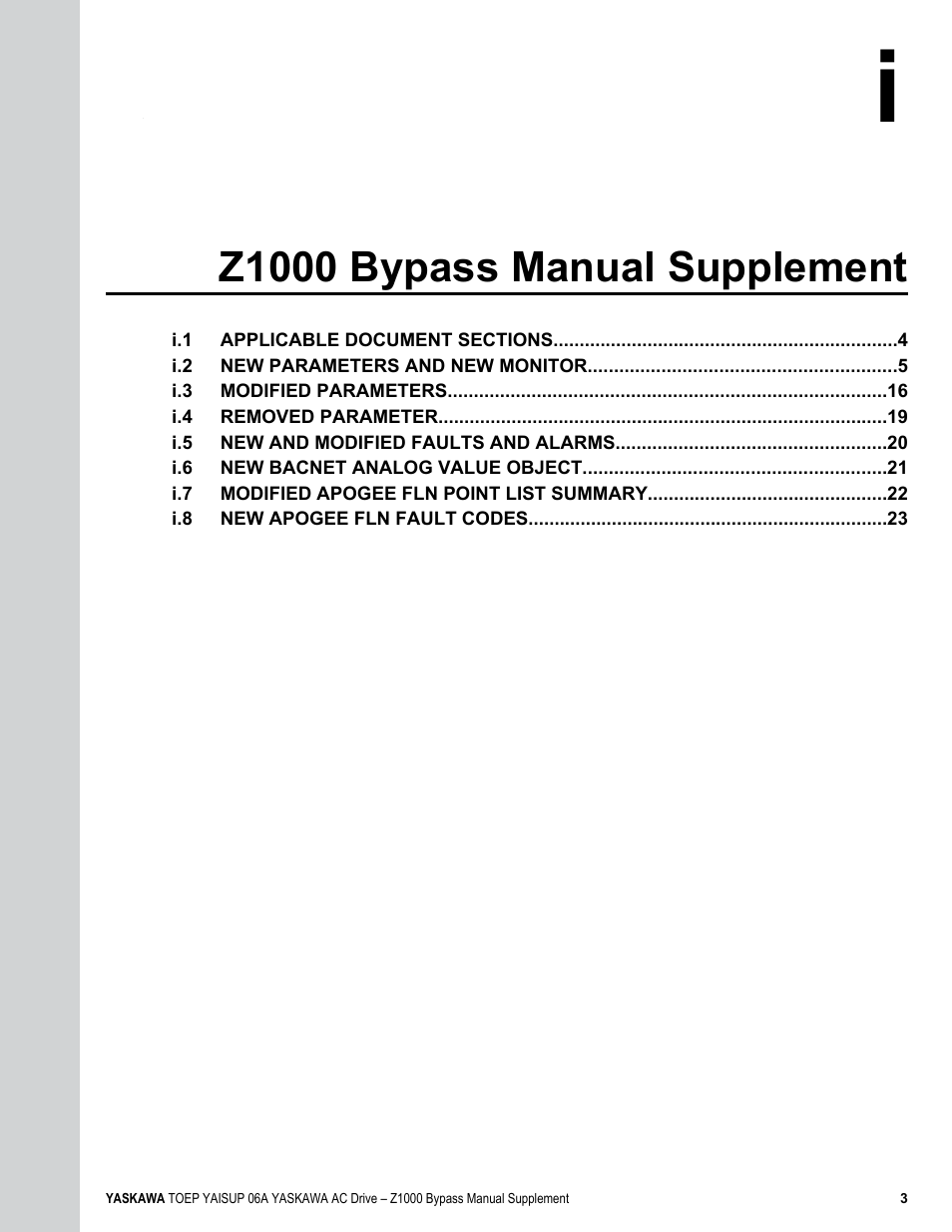 Z1000 bypass manual supplement | Yaskawa AC Drive Z1000 AC Drive Bypass for HVAC User Manual | Page 3 / 26