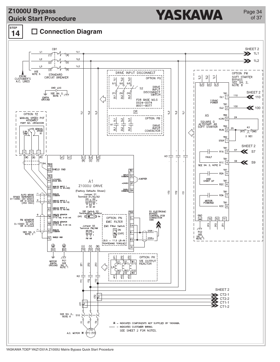 Z1000u bypass quick start procedure, Connection diagram | Yaskawa Z1000U HVAC Matrix Bypass User Manual | Page 34 / 38