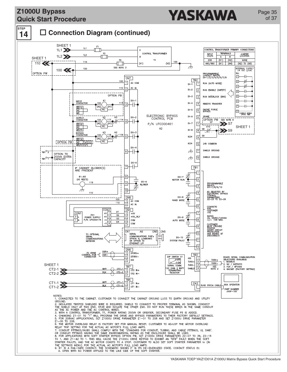 Z1000u bypass quick start procedure, Connection diagram (continued) | Yaskawa Z1000U HVAC Matrix Bypass User Manual | Page 35 / 38