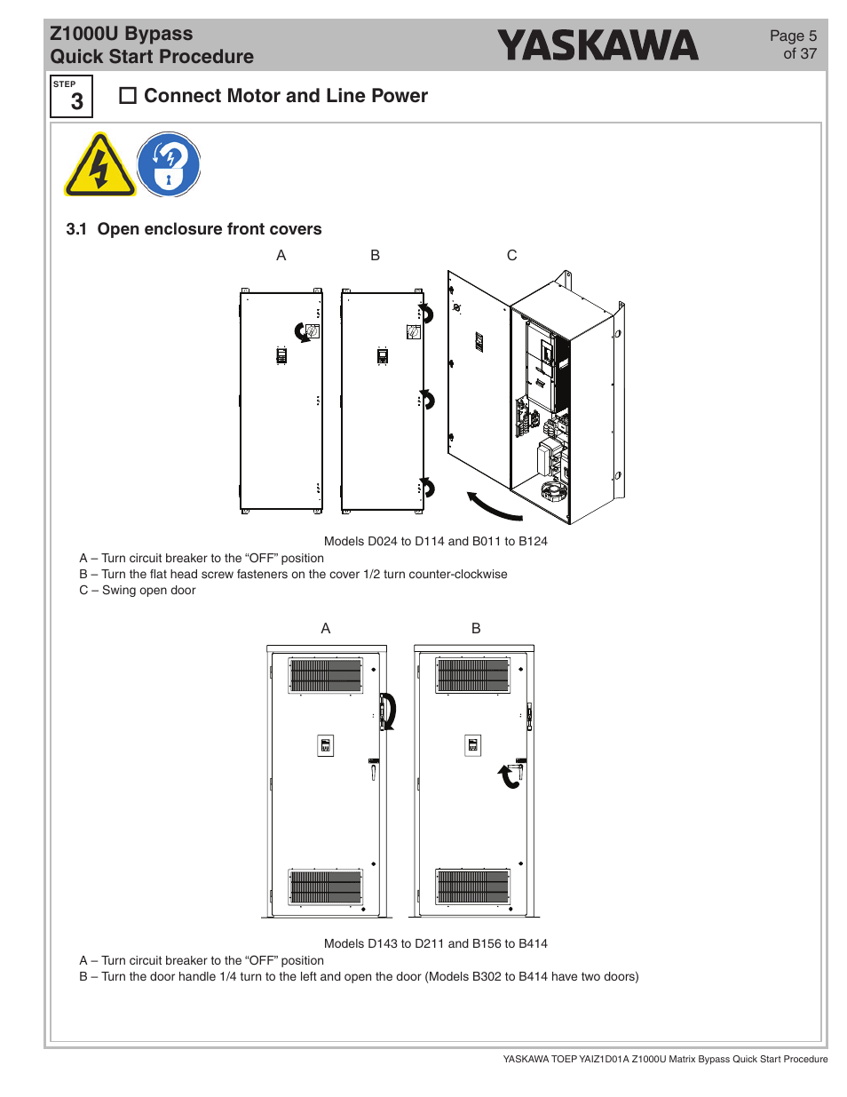 Z1000u bypass quick start procedure, Connect motor and line power | Yaskawa Z1000U HVAC Matrix Bypass User Manual | Page 5 / 38