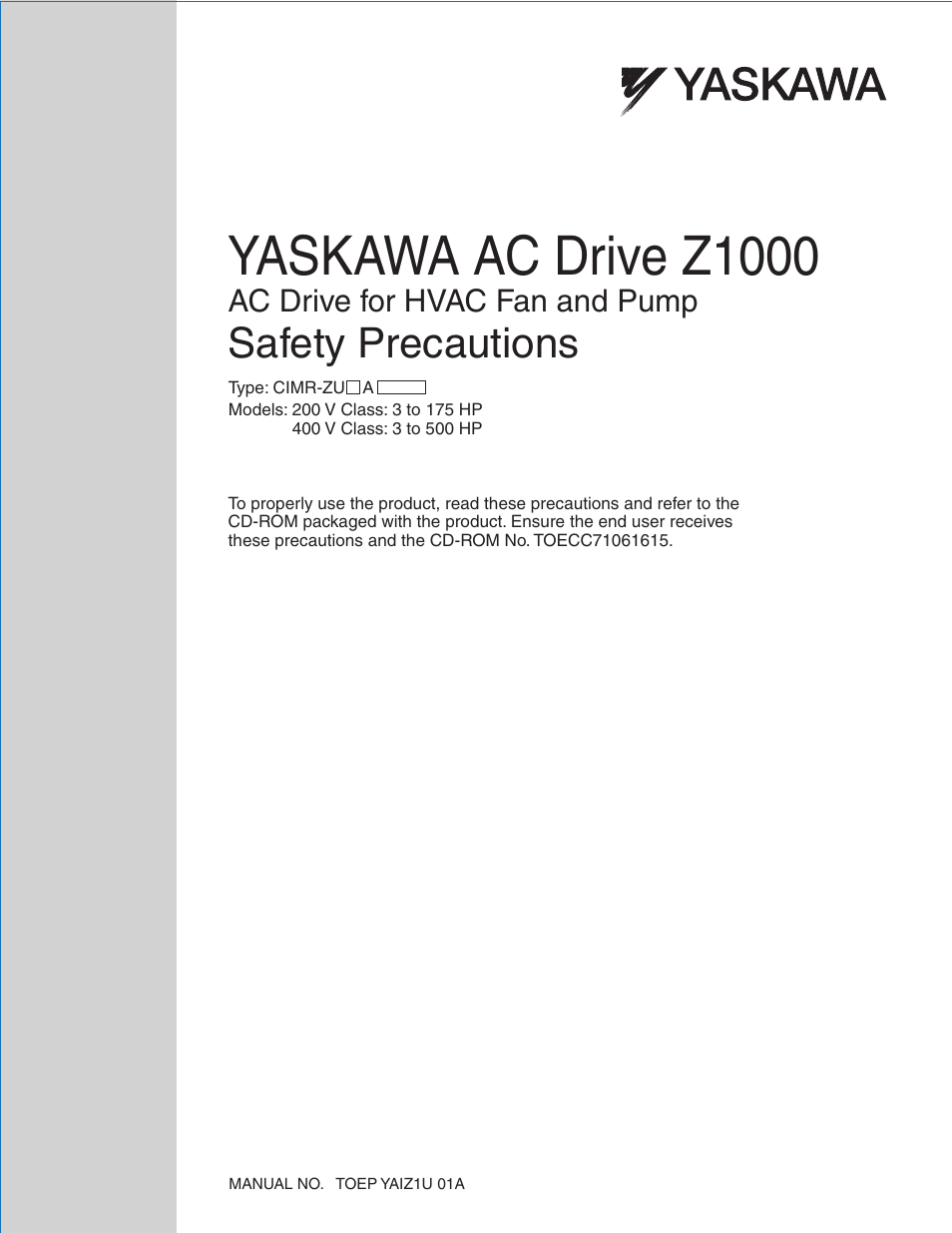 Yaskawa AC Drive Z1000 HVAC User Manual | 58 pages