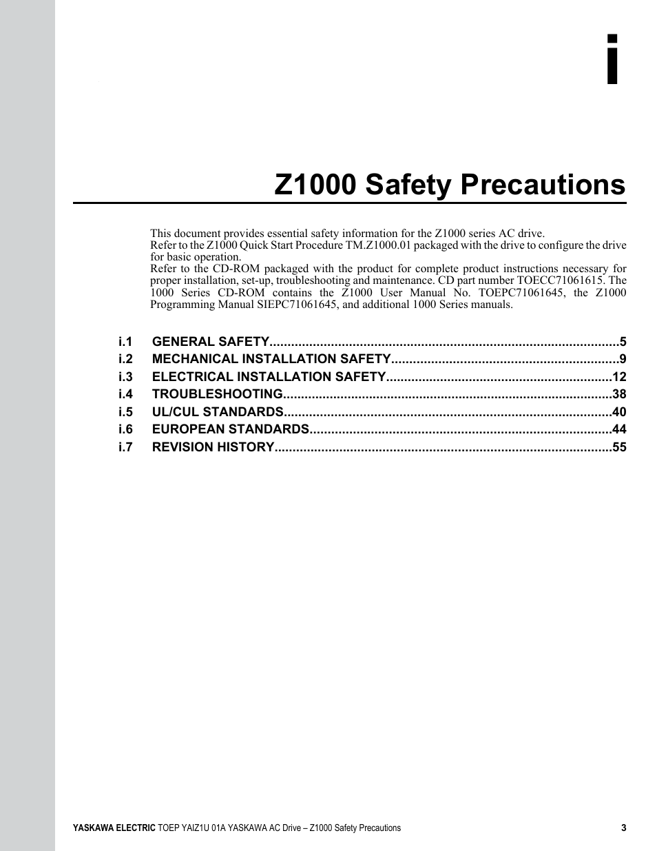 Z1000 safety precautions | Yaskawa AC Drive Z1000 HVAC User Manual | Page 3 / 58