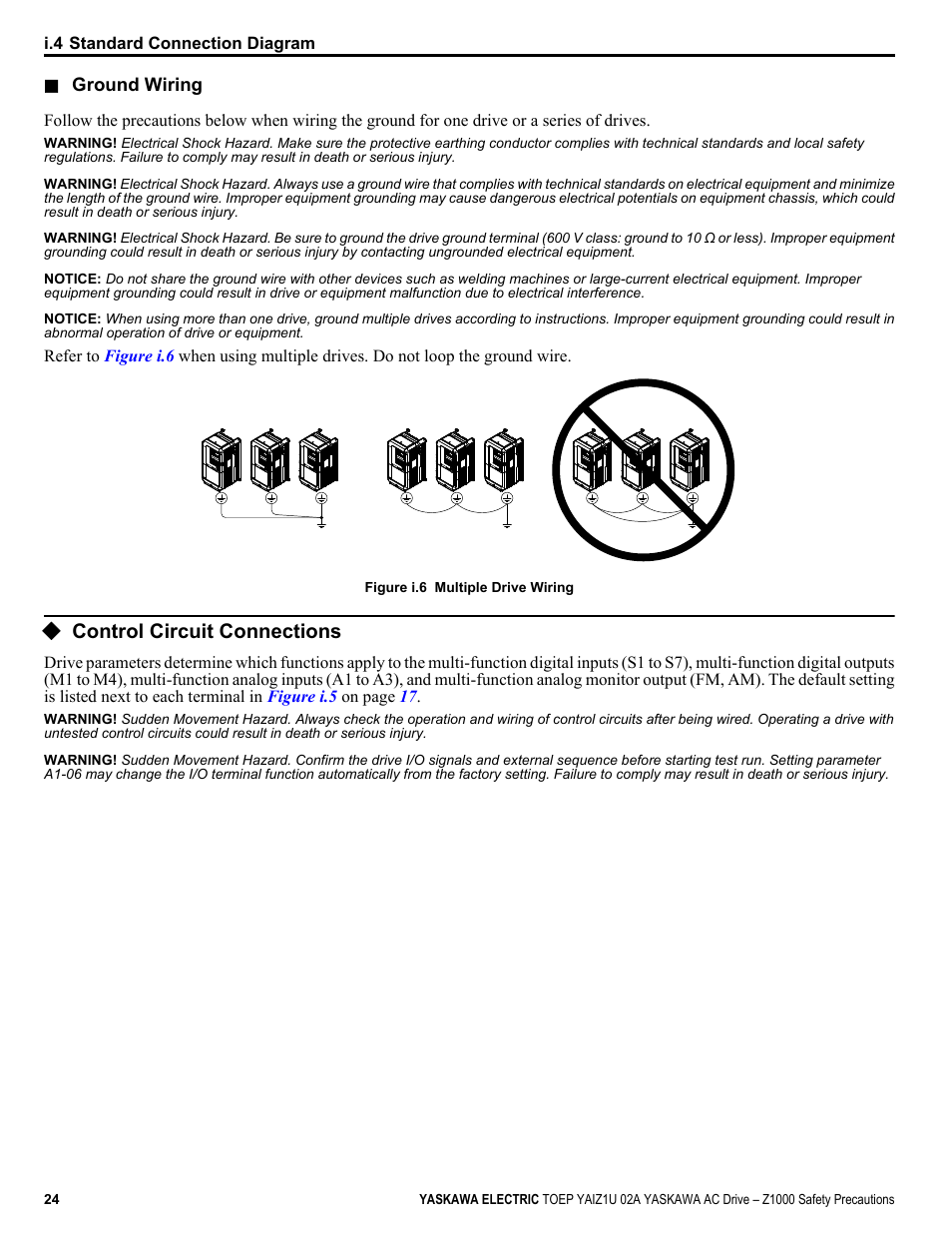 Control circuit connections | Yaskawa 600V User Manual | Page 24 / 64