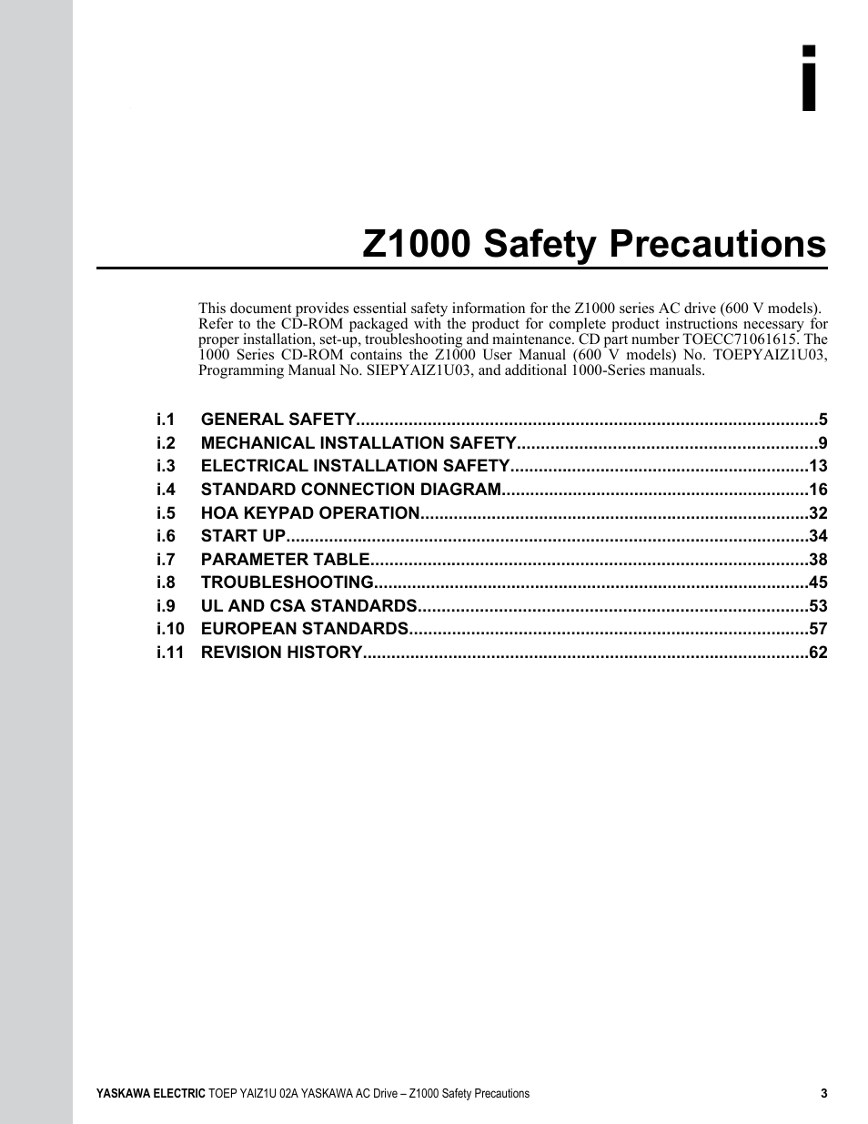 Z1000 safety precautions | Yaskawa 600V User Manual | Page 3 / 64