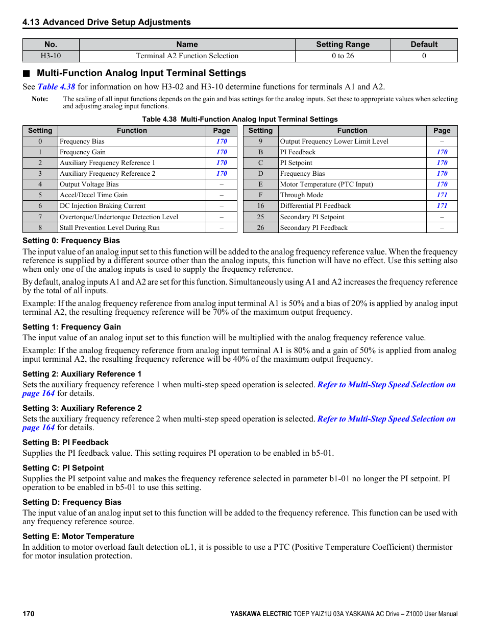 Yaskawa Z1000 AC Drive HVAC User Manual | Page 170 / 376