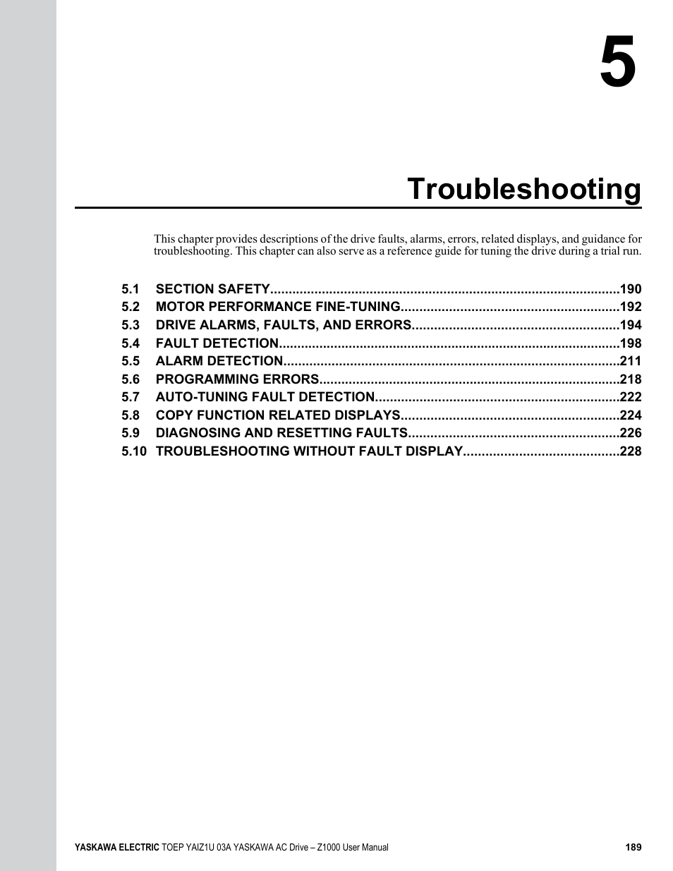 Troubleshooting | Yaskawa Z1000 AC Drive HVAC User Manual | Page 189 / 376