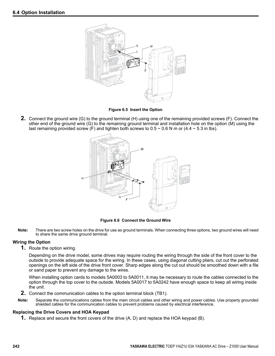 4 option installation | Yaskawa Z1000 AC Drive HVAC User Manual | Page 242 / 376