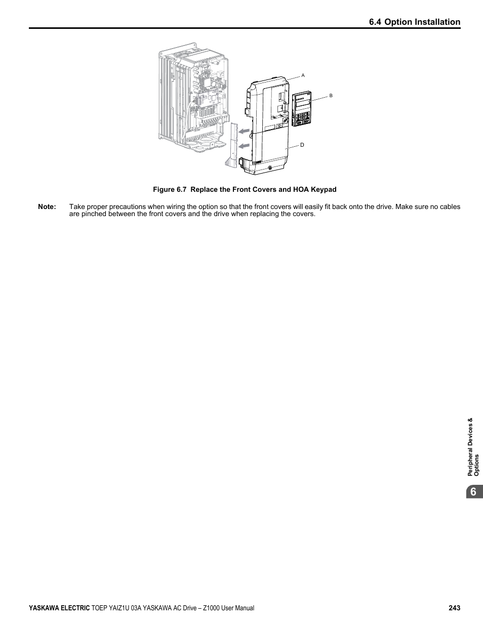 4 option installation | Yaskawa Z1000 AC Drive HVAC User Manual | Page 243 / 376