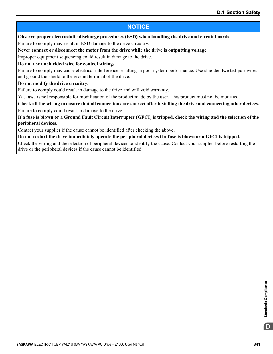 Notice | Yaskawa Z1000 AC Drive HVAC User Manual | Page 341 / 376