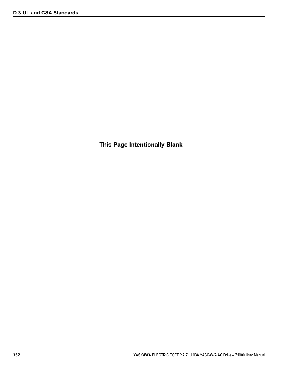 This page intentionally blank | Yaskawa Z1000 AC Drive HVAC User Manual | Page 352 / 376