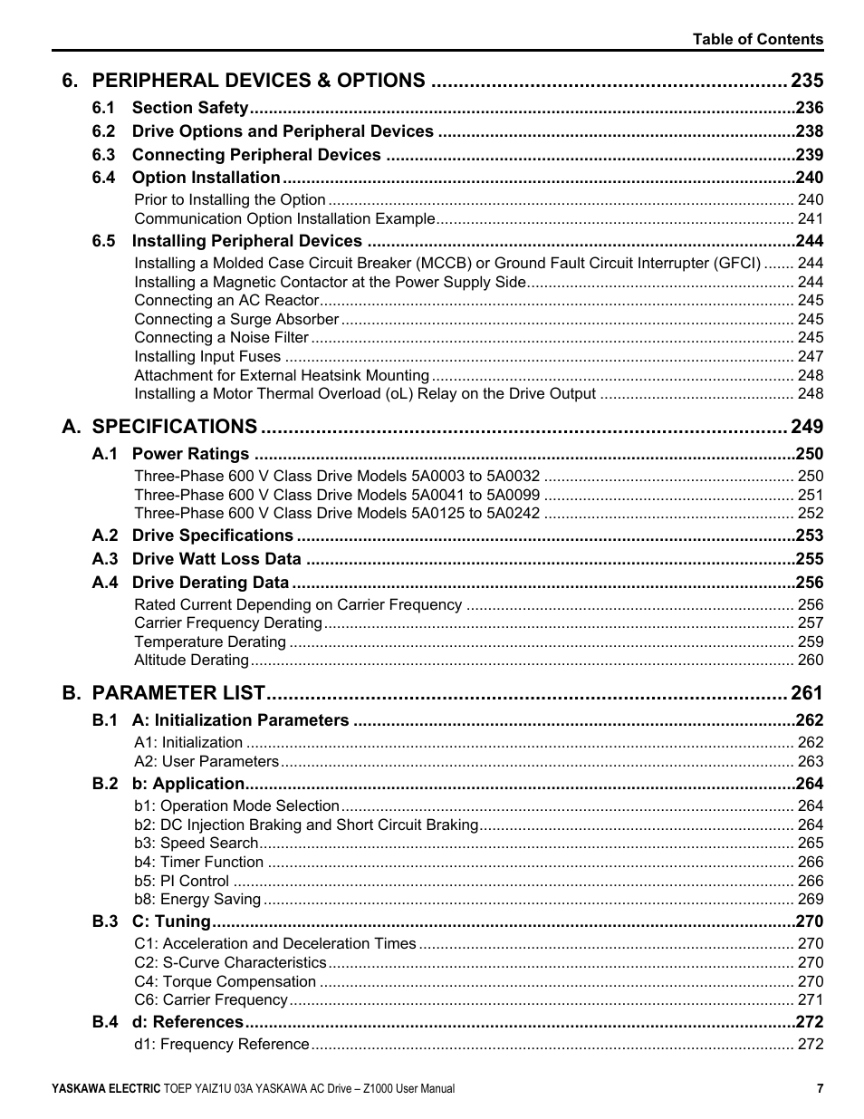 Yaskawa Z1000 AC Drive HVAC User Manual | Page 7 / 376