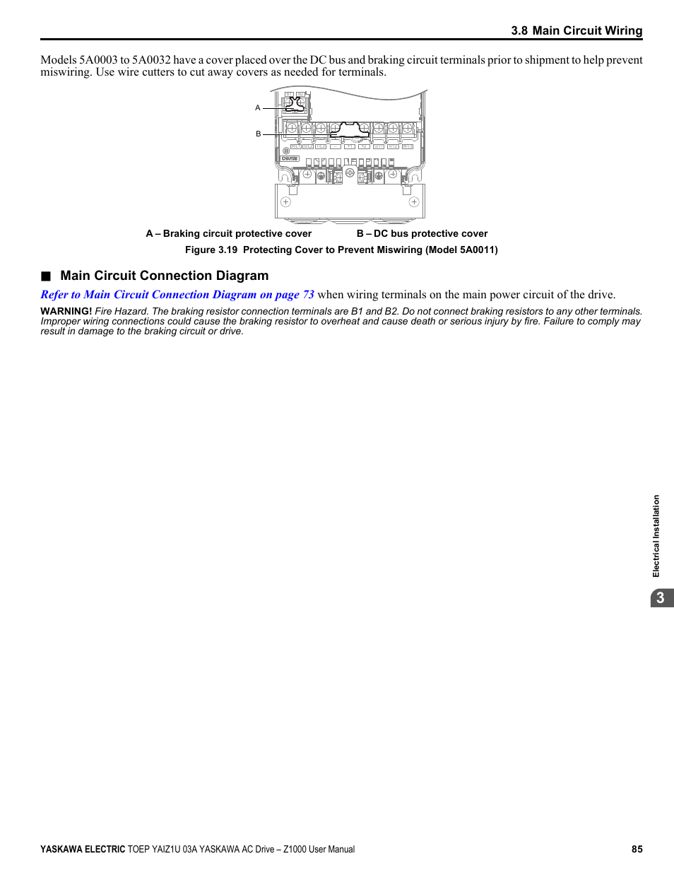 Main circuit connection diagram, 8 main circuit wiring | Yaskawa Z1000 AC Drive HVAC User Manual | Page 85 / 376
